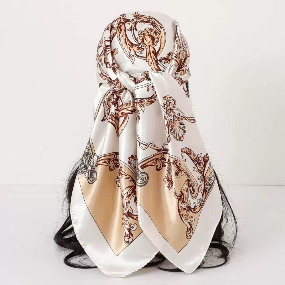 Scarf Silk Square - Neckerchief Elegant Head Silk Scarf Printed
