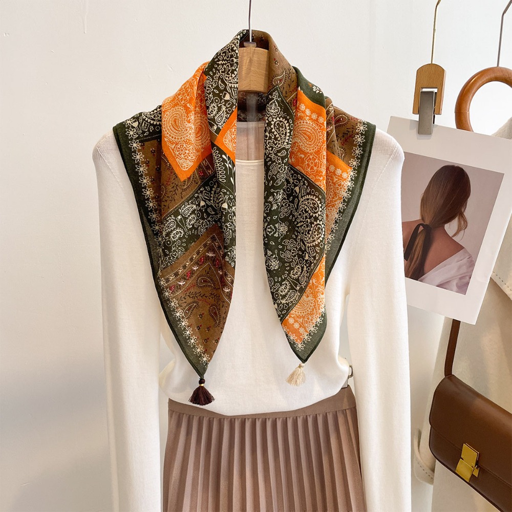 Tassel Scarf Women Square Cott - Ascot Neck Scarf ulasan dan harga
