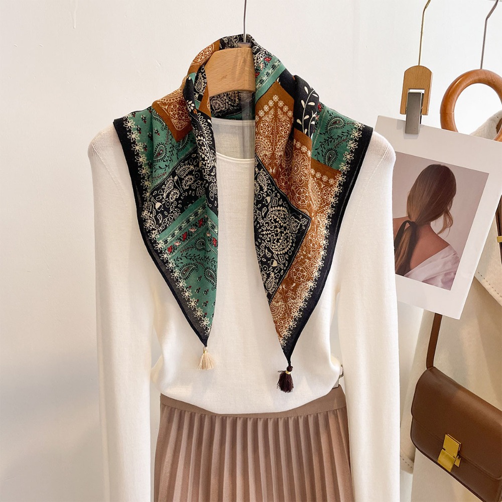 Tassel Scarf Women Square Cott - Ascot Neck Scarf ulasan dan harga