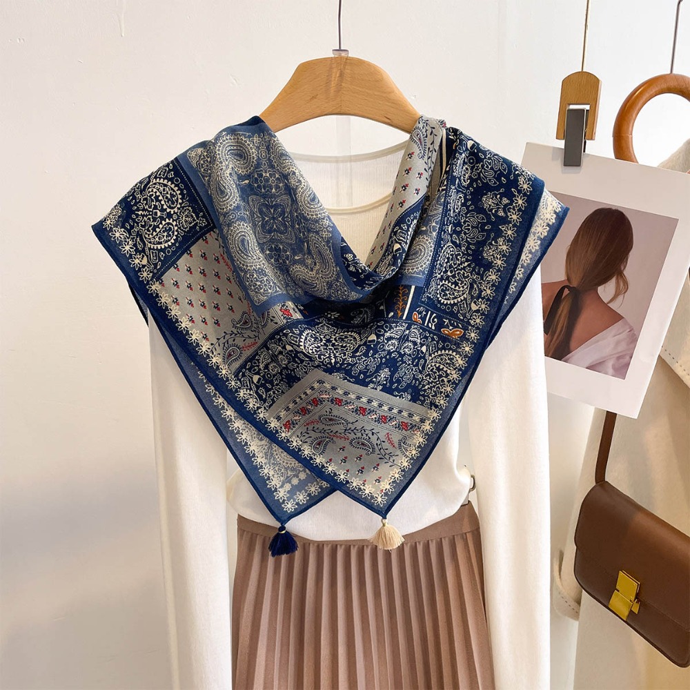 Tassel Scarf Women Square Cott - Ascot Neck Scarf ulasan dan harga
