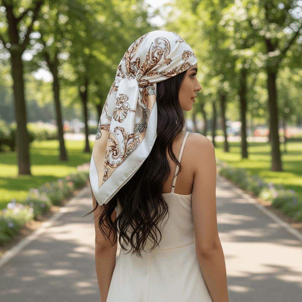 Neckerchief Elegant Head Silk  - Scarf Silk Square ulasan dan harga